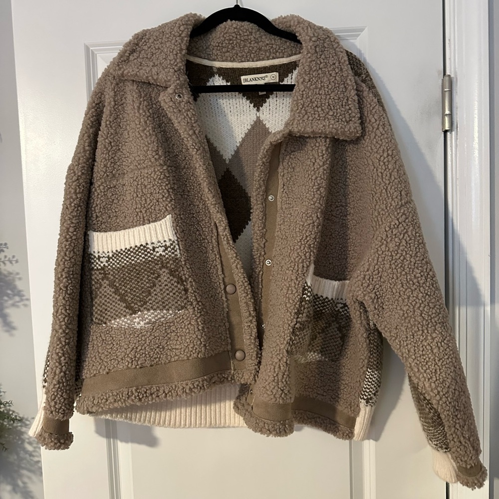 BlankkNYC by Mango Taupe Teddy Jacket with Patterned Detail